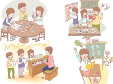 韩国矢量儿童教学插画