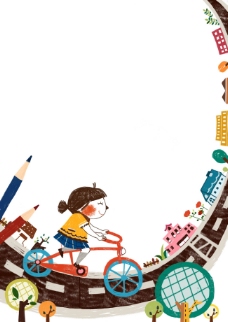 可爱小女孩骑自行车的小女孩可爱卡通插画