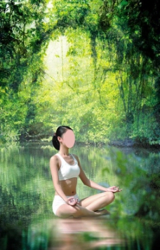 养生瑜伽美女荷图片