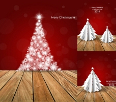 3款圣诞树木板背景矢量素材