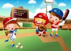 儿童运动可爱卡通棒球运动儿童矢量素材