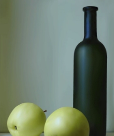 青苹果与酒瓶矢量素材