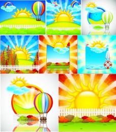 卡通太阳热气球