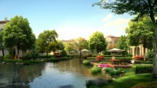 池塘别墅景观设计宣传图片