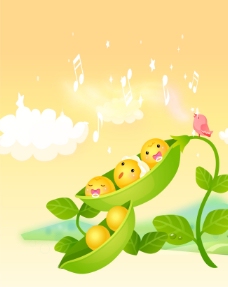 黄色背景卡通豌豆粉色小鸟移门图片