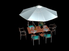 餐桌组合3D餐桌及遮阳伞组合模型