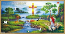 装饰画耶稣牧羊中堂画素材下载