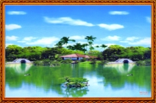 自然风景湖水桥背景墙画