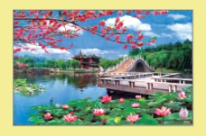 西湖风景阳春三月中堂画