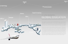 立体世界地图飞机创意PSD分层素材