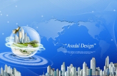 创意建筑地球高楼建筑立体空间线条创意PSD设计