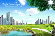 大自然绿色城市风景PSD分层素材免费下载
