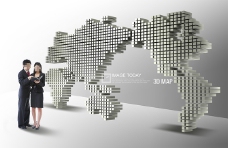 世界人物3D立体世界地图与职场人物PSD分层素材