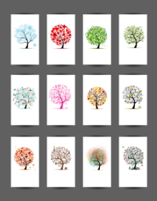 彩色创意树卡片设计矢量素材