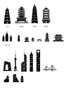 古代建筑古现代中国建筑剪影矢量素材