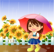 撑着伞站在雨中的女孩图片