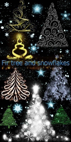 高清晰枞树、雪花、祥光等喜庆圣诞类PS笔刷集