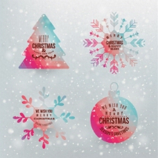 炫彩圣诞节圣诞树雪花标签图标矢量图素材