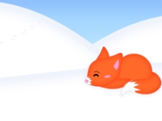 高清  雪山 可爱狐狸 背景图片