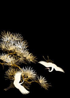 褐色枫叶双鹤背景图