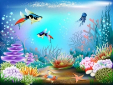 其他生物海底生物鱼类海草矢量图